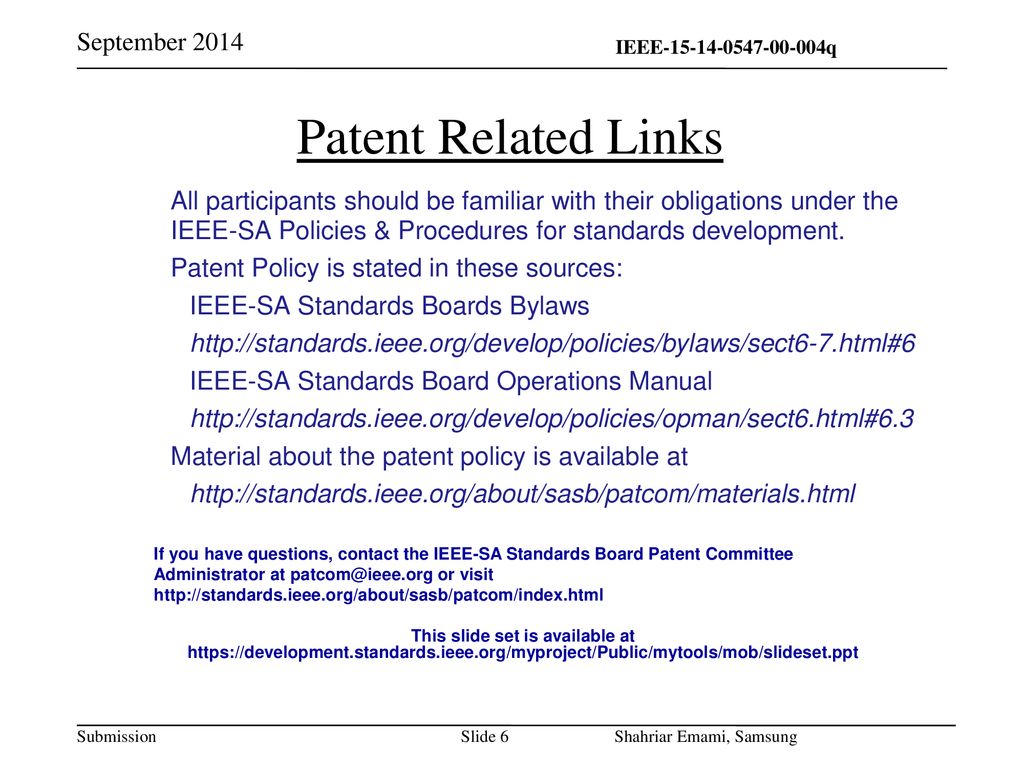 September 2014 Patent Related Links.