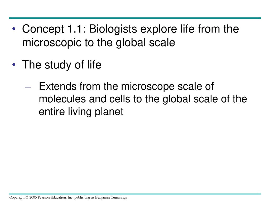Concept 1.1: Biologists explore life from the microscopic to the global scale