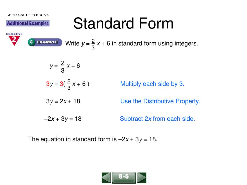 Standard Form Examples 2222x + y = 2222 -22x + y = 22 x – y = 22 - ppt