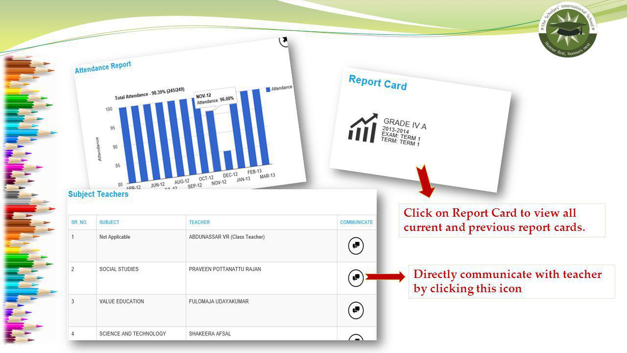 Click on Report Card to view all current and previous report cards.