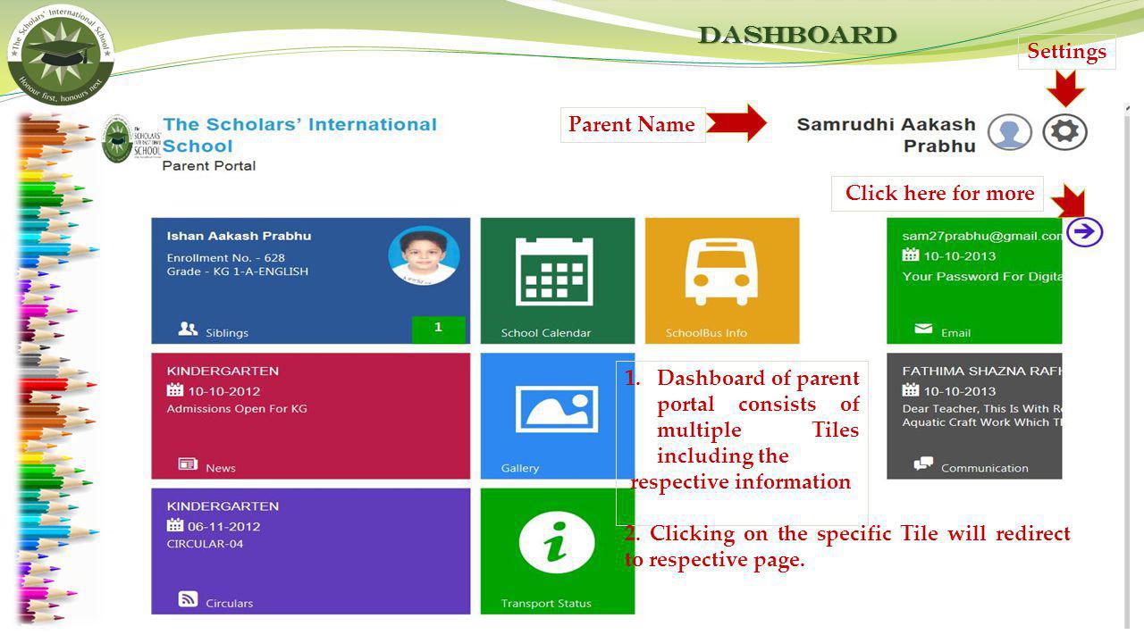 Dashboard Settings Parent Name Click here for more