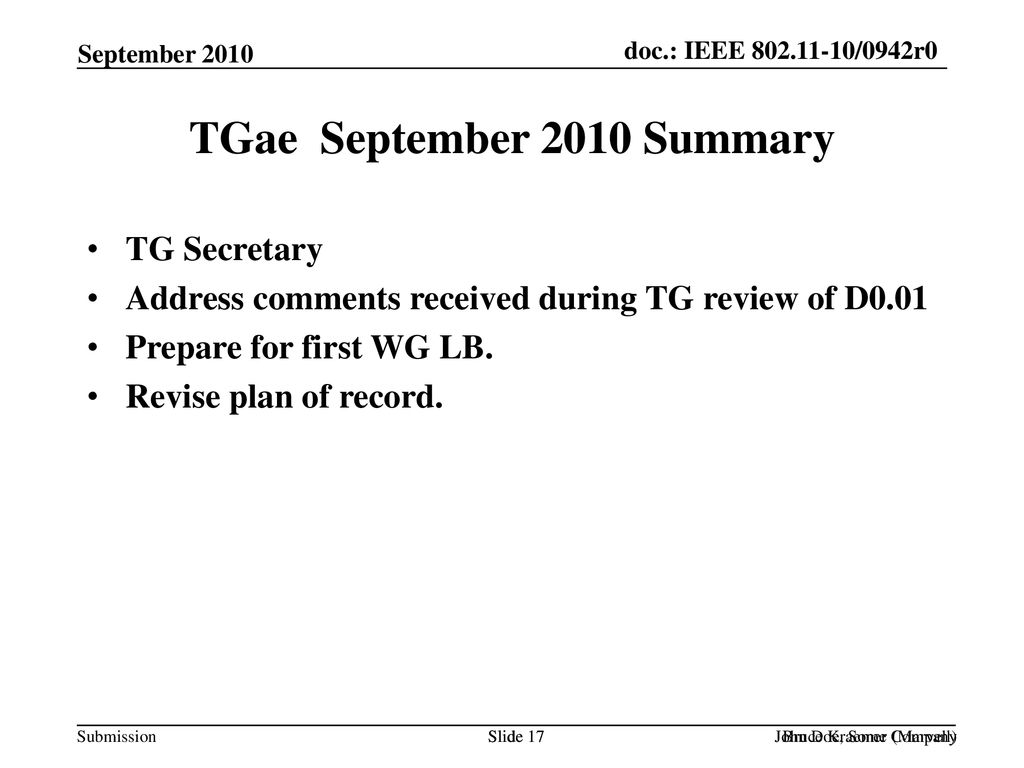 TGae September 2010 Summary