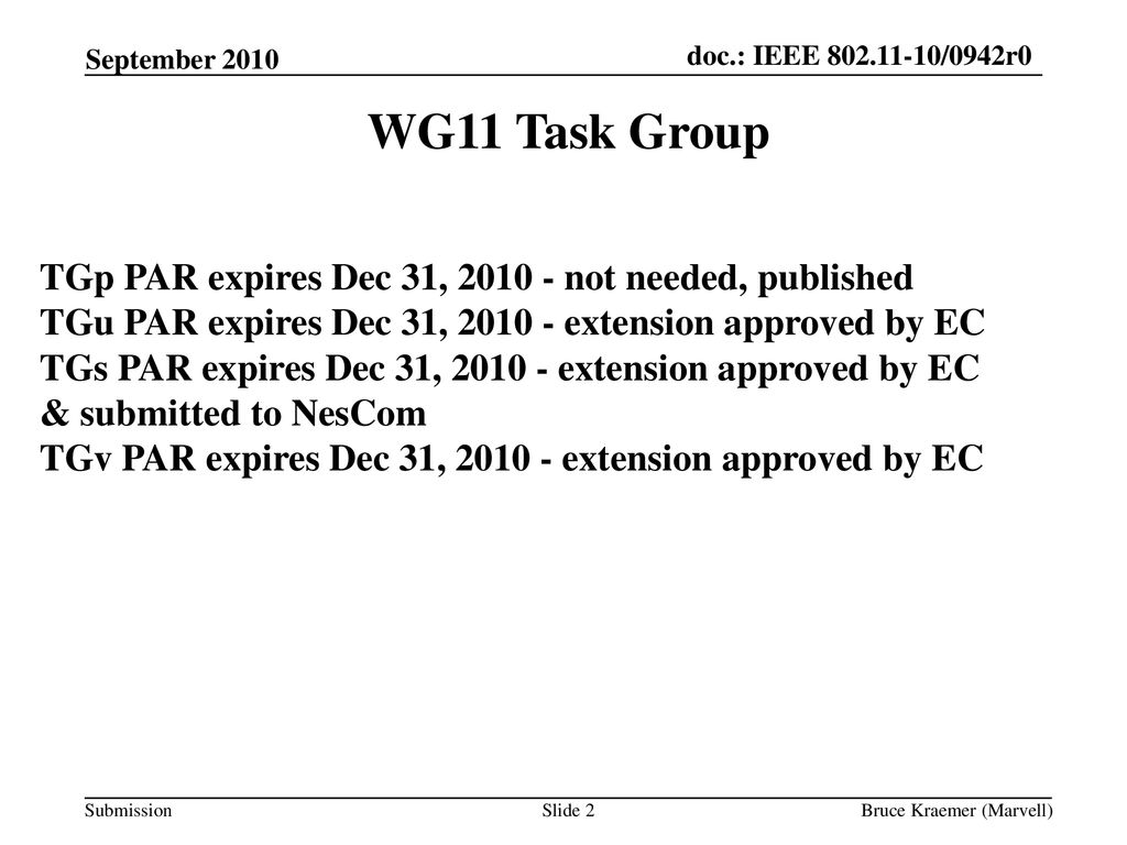 September 2010 doc.: IEEE /0942r0. September WG11 Task Group.