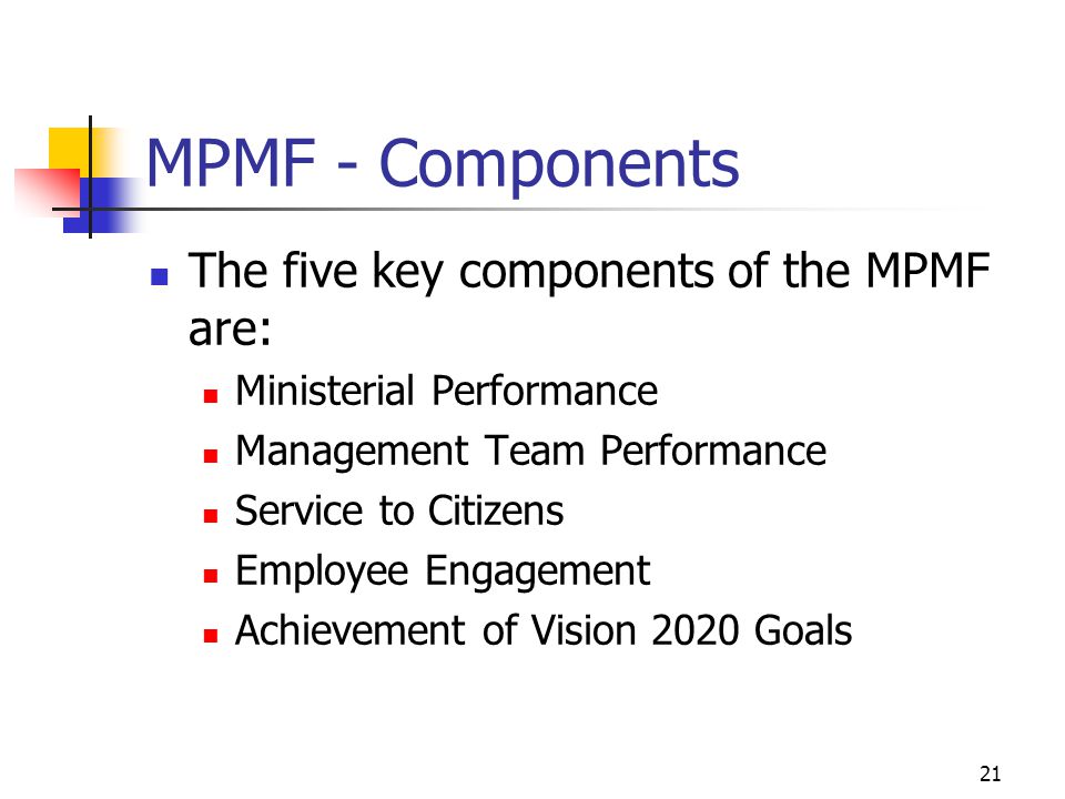 MPMF - Components The five key components of the MPMF are: