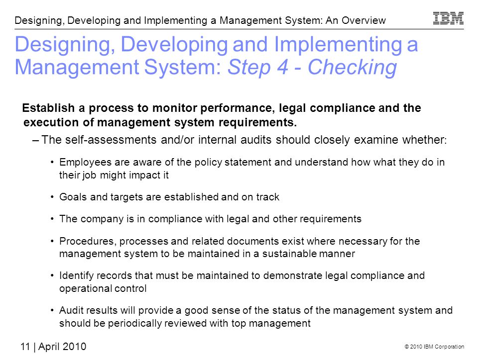 Designing, Developing and Implementing a Management System: Step 4 - Checking