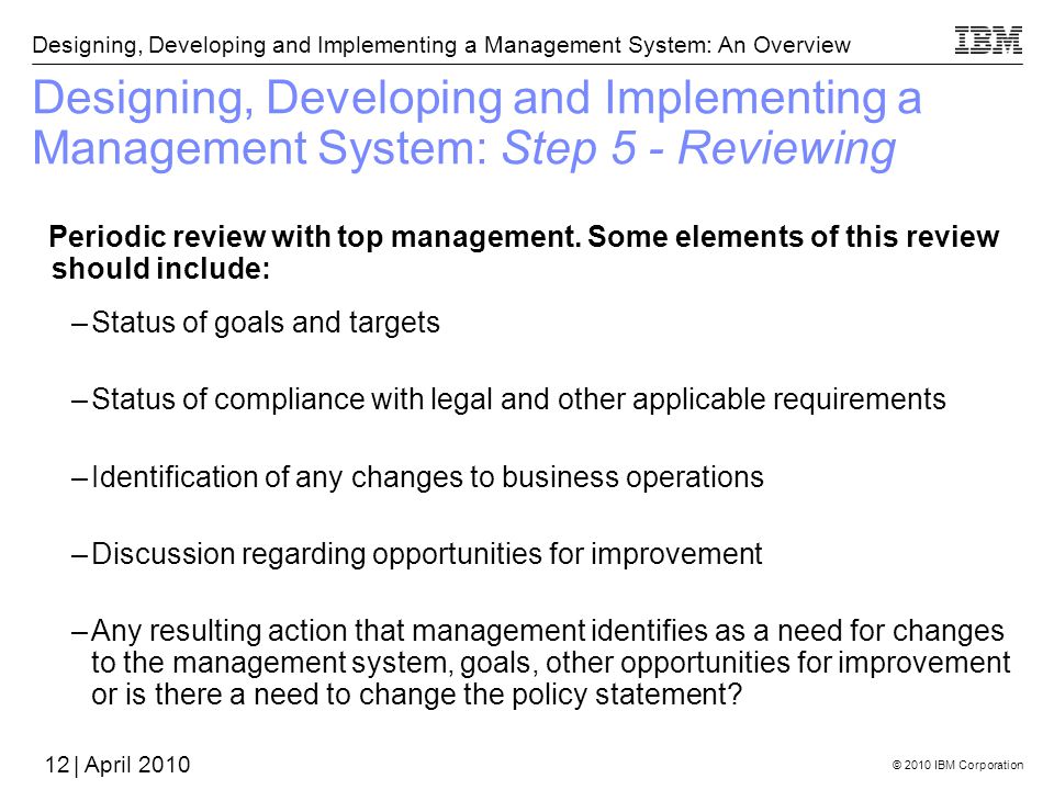 Designing, Developing and Implementing a Management System: Step 5 - Reviewing