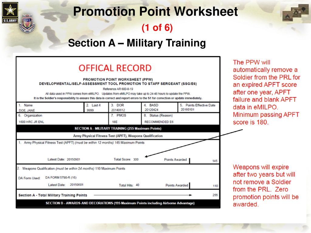 Promotion Point Worksheet