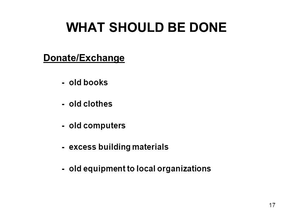 WHAT SHOULD BE DONE Donate/Exchange - old clothes - old computers