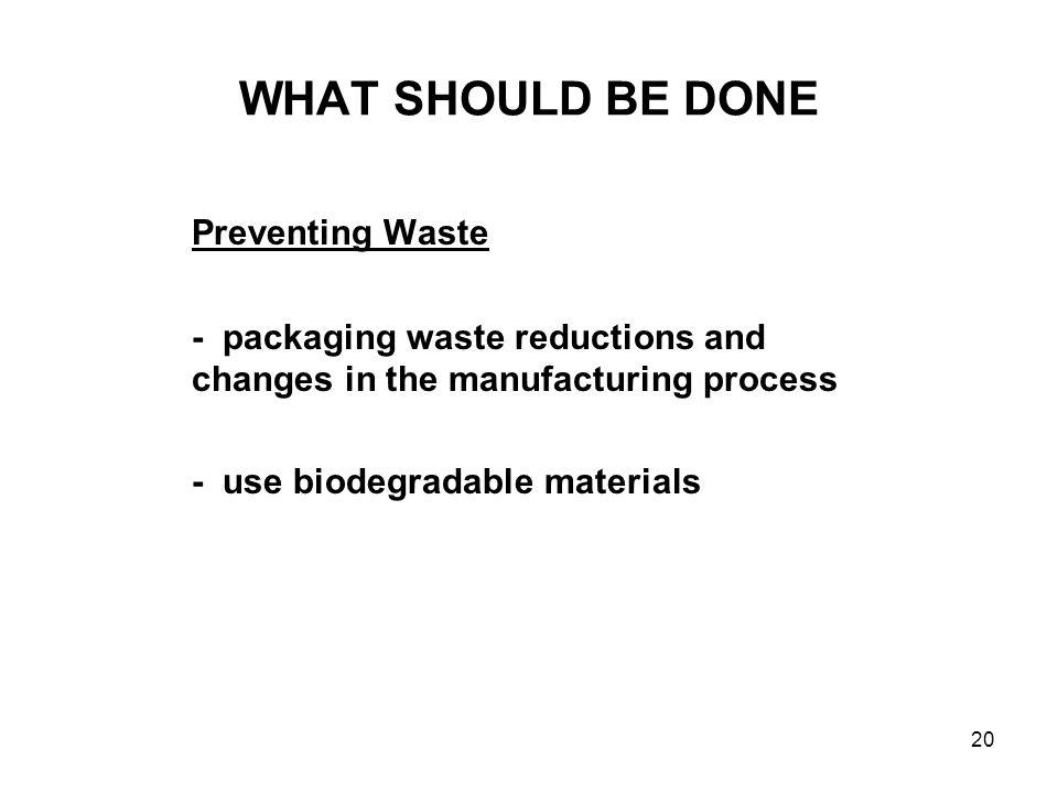 WHAT SHOULD BE DONE Preventing Waste