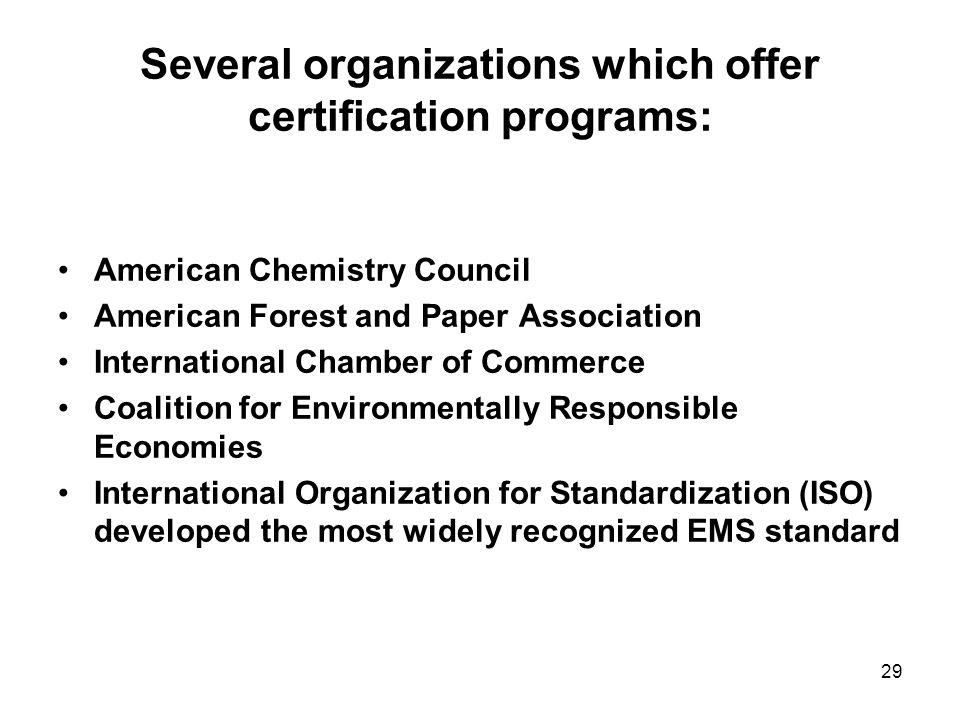 Several organizations which offer certification programs: