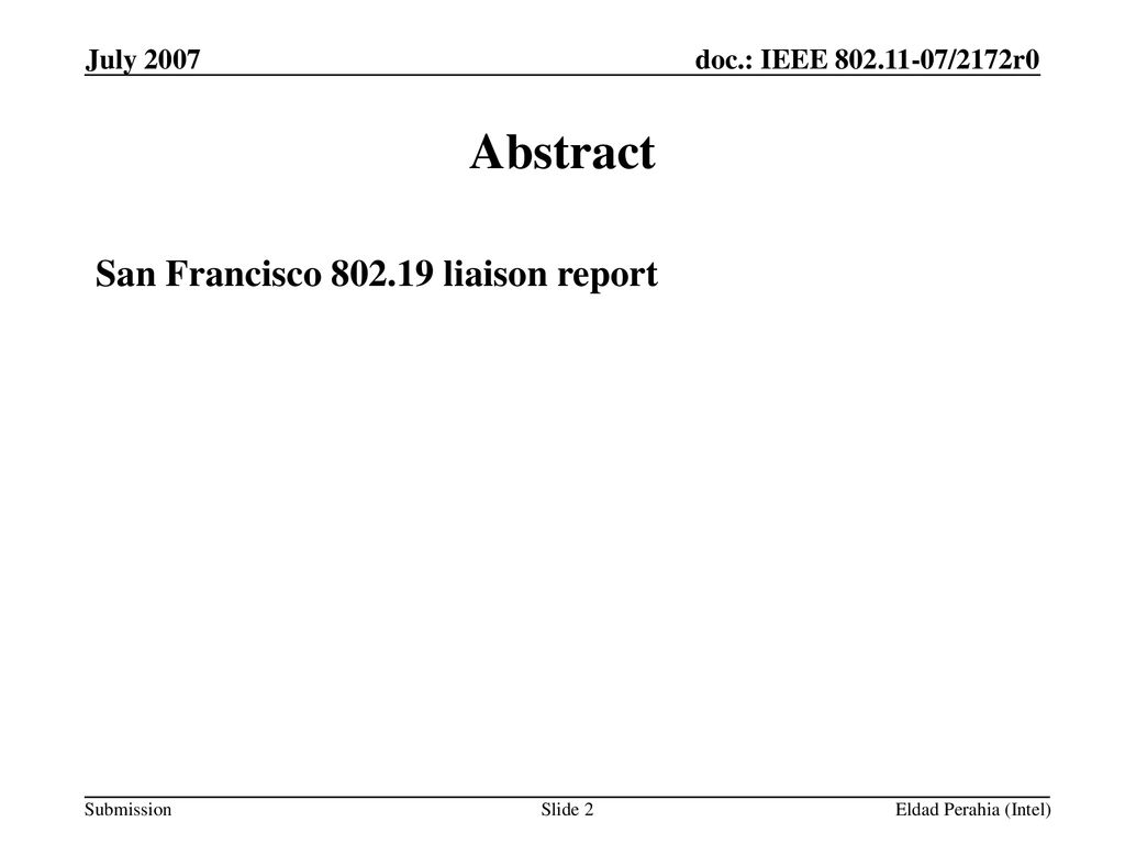Abstract San Francisco liaison report July 2007 October 2006