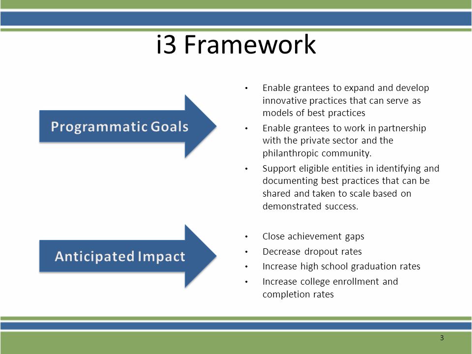 i3 Framework Programmatic Goals Anticipated Impact