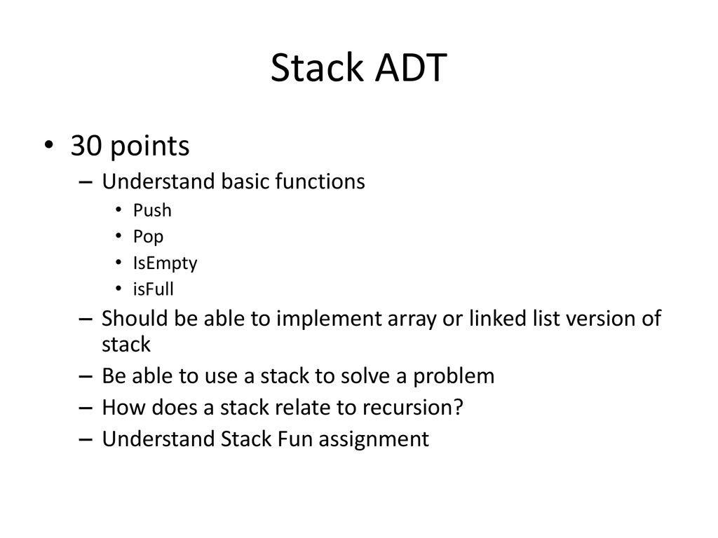 Exam 2 Review CS 3358 Data Structures. - ppt download