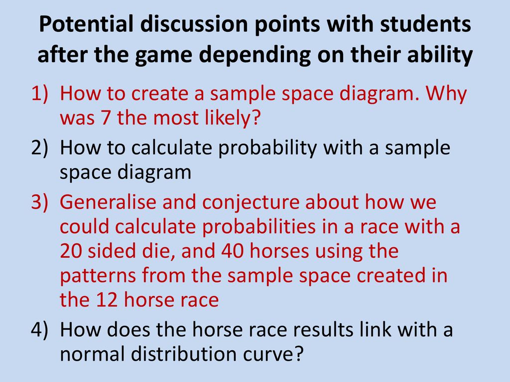 Potential discussion points with students after the game depending on their ability