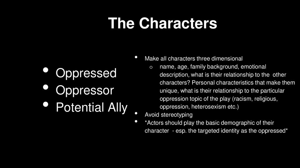 The Characters Oppressed Oppressor Potential Ally