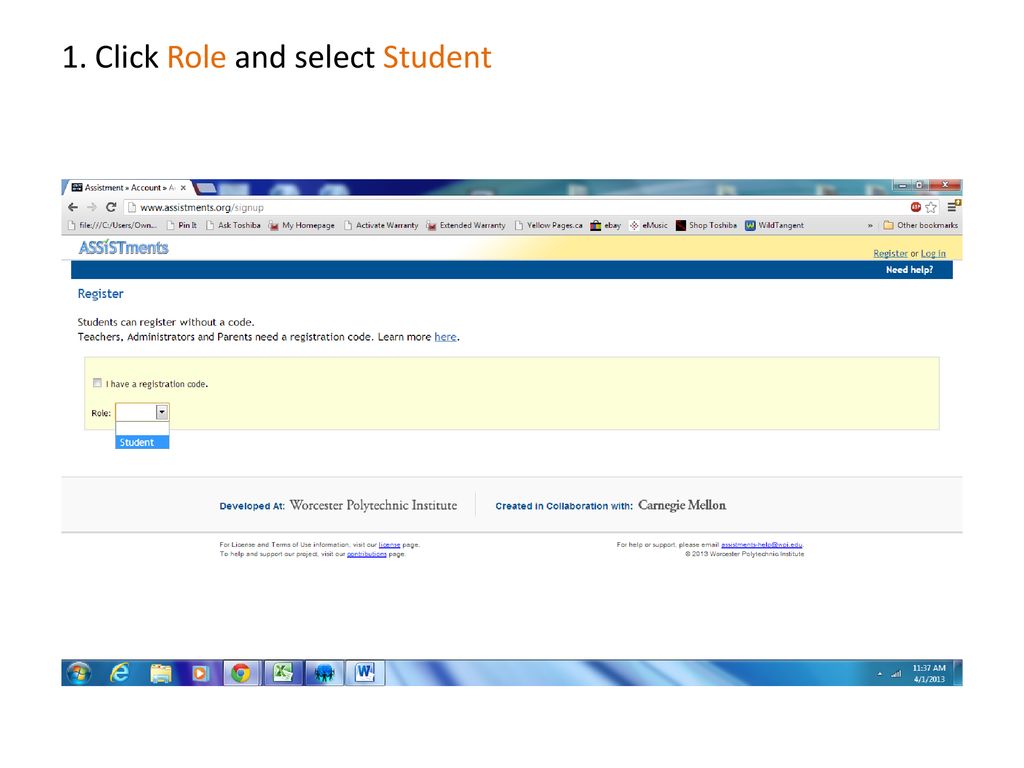 1. Click Role and select Student
