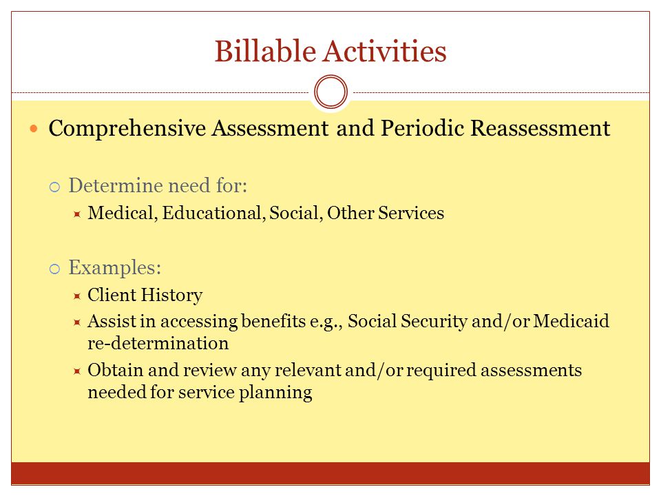 Billable Activities Comprehensive Assessment and Periodic Reassessment