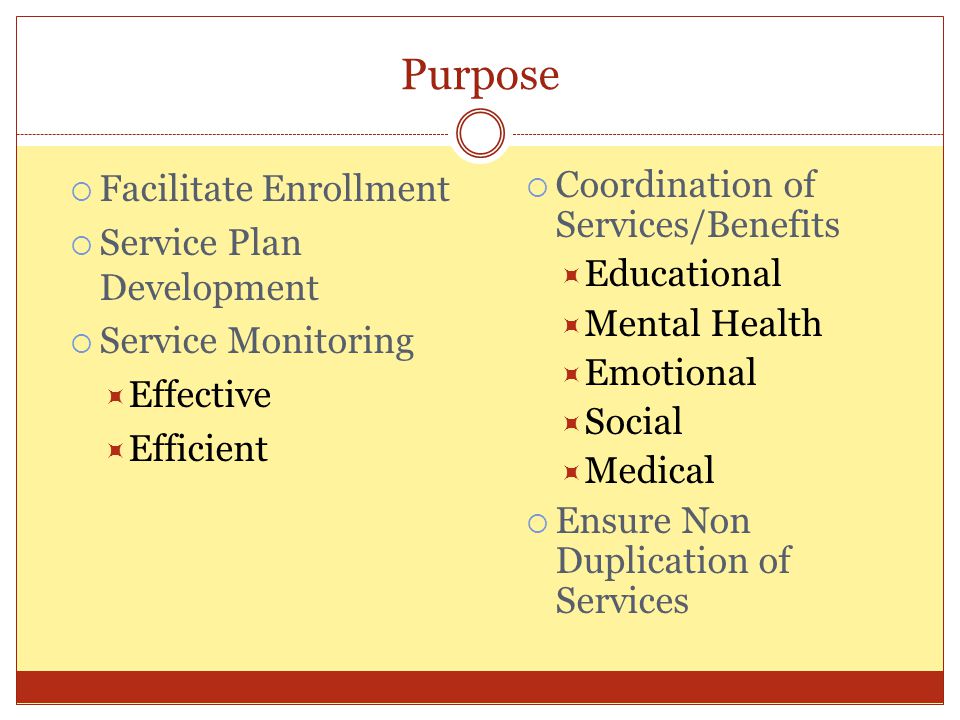Purpose Facilitate Enrollment Service Plan Development