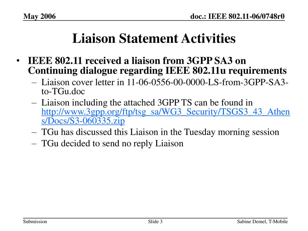Liaison Statement Activities
