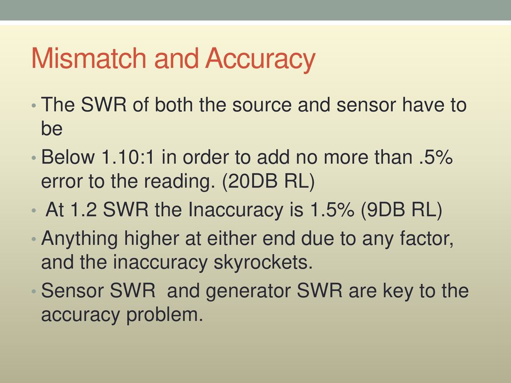 Mismatch and Accuracy The SWR of both the source and sensor have to be