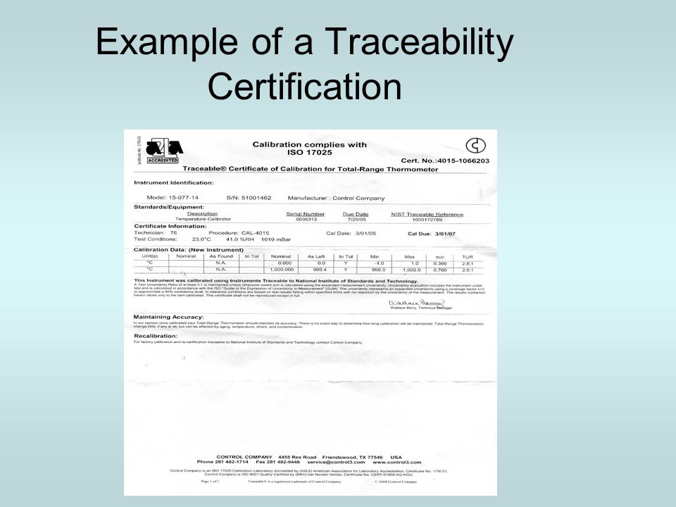 Example of a Traceability Certification