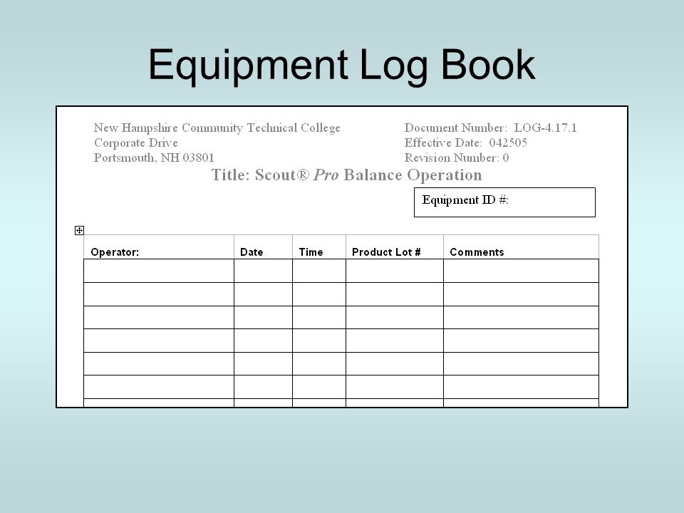 Equipment Log Book