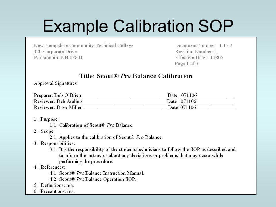 Example Calibration SOP