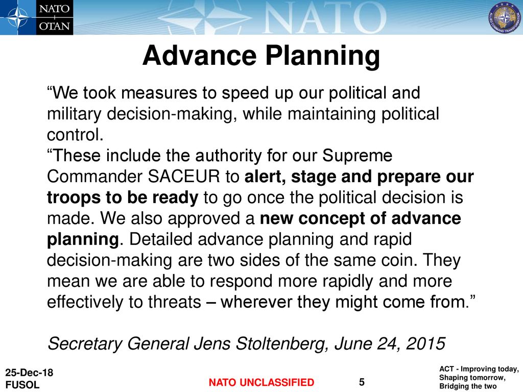 Advance Planning Wayne Buck NATO UNCLASSIFIED 25-Dec ppt download