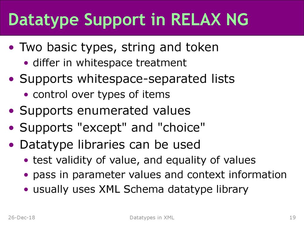 Datatype Support in RELAX NG