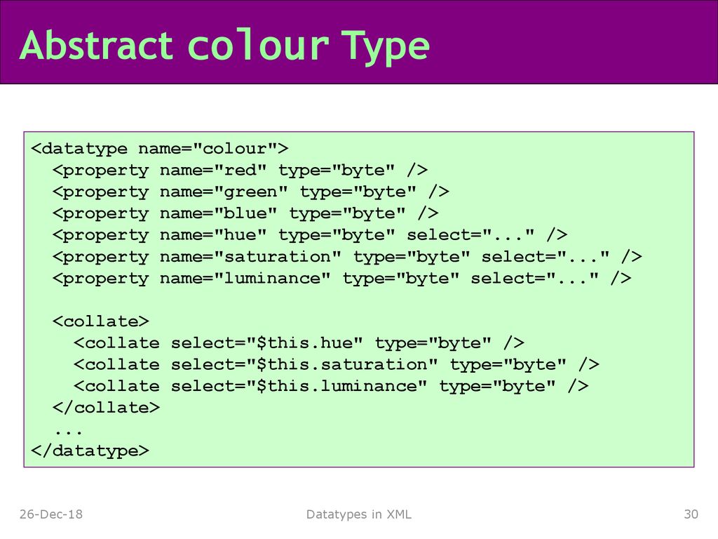 Abstract colour Type <datatype name= colour >