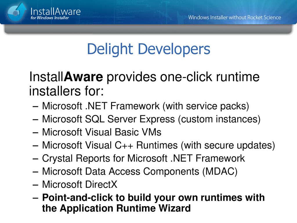 Installaware for windows installer native code msix virtualization
