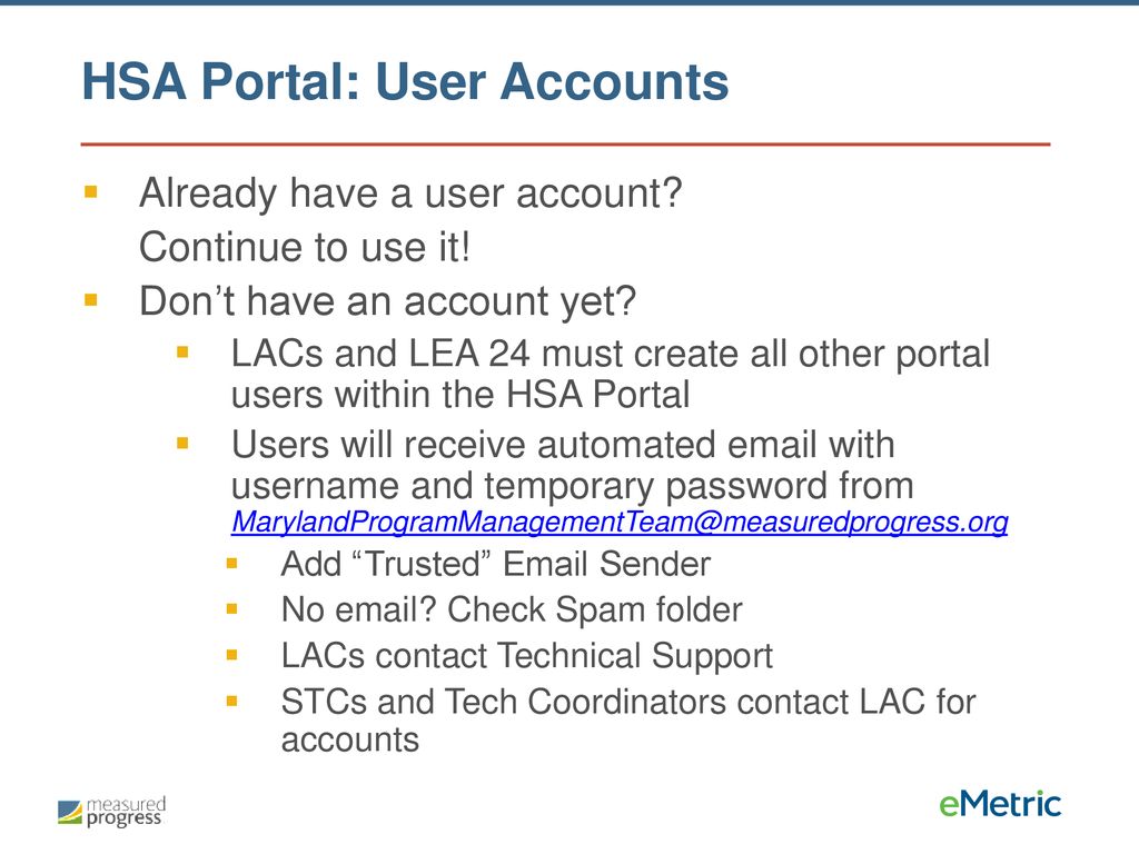HSA Portal: User Accounts