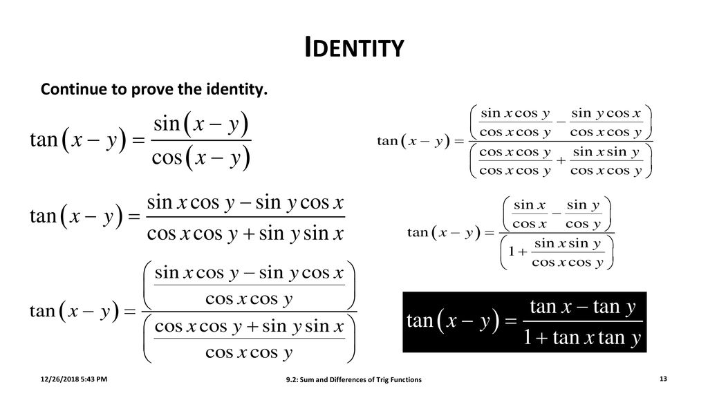 9 2 Sum And Differences Of Trig Functions Ppt Download