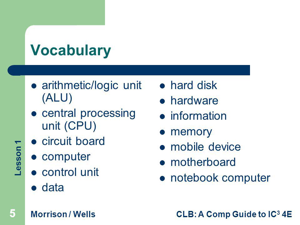 Vocabulary arithmetic/logic unit (ALU) central processing unit (CPU)