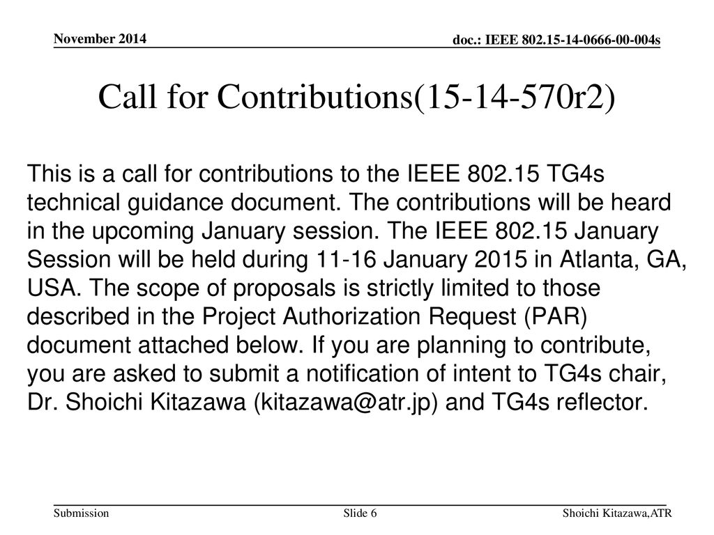 Call for Contributions( r2)