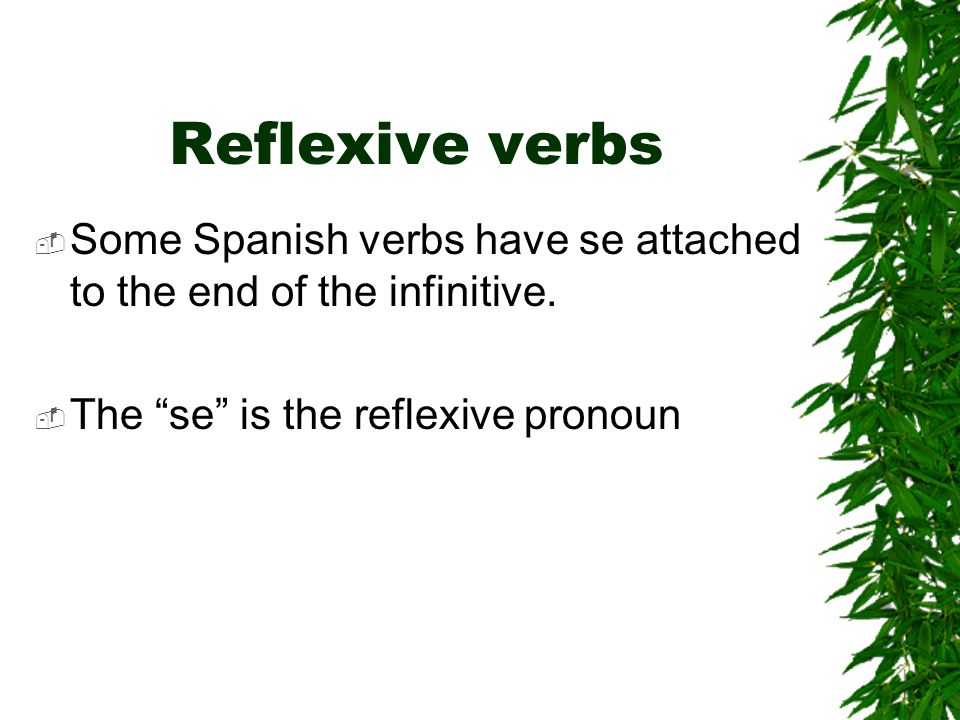 Reflexive verbs Some Spanish verbs have se attached to the end of the infinitive.