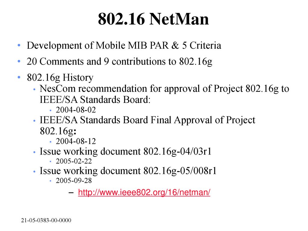 NetMan Development of Mobile MIB PAR & 5 Criteria