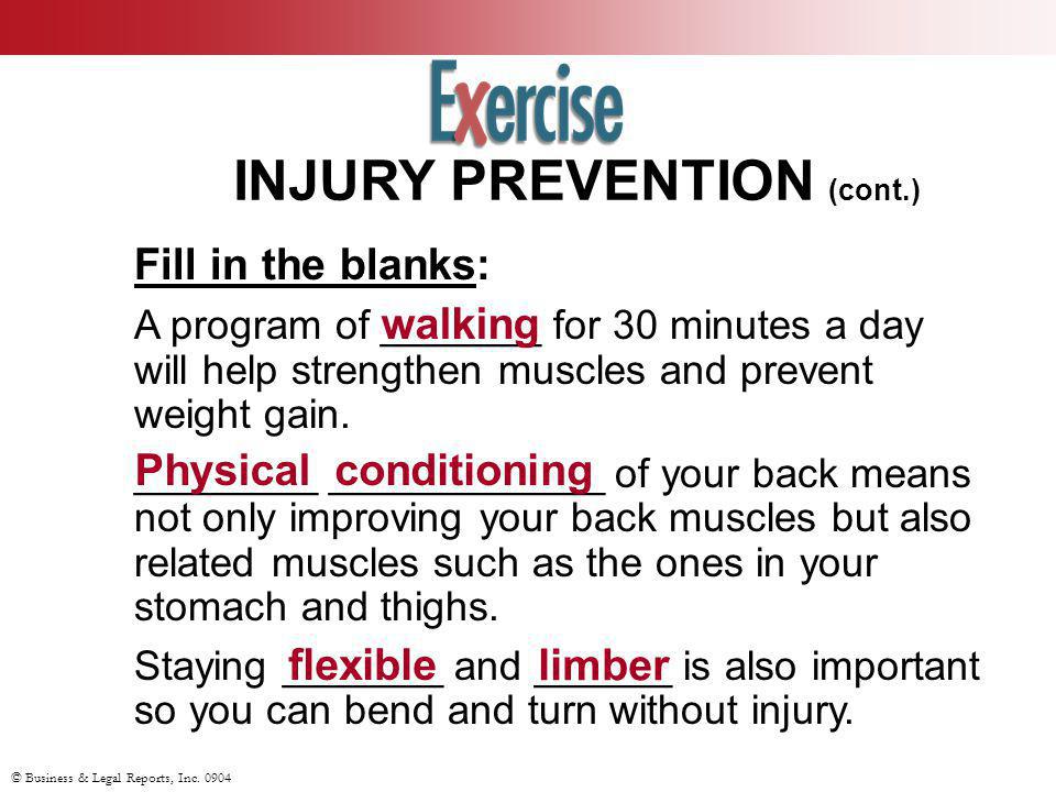 INJURY PREVENTION (cont.)