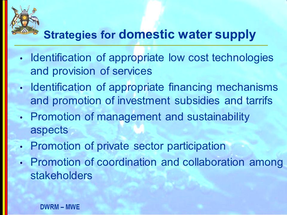 Strategies for domestic water supply