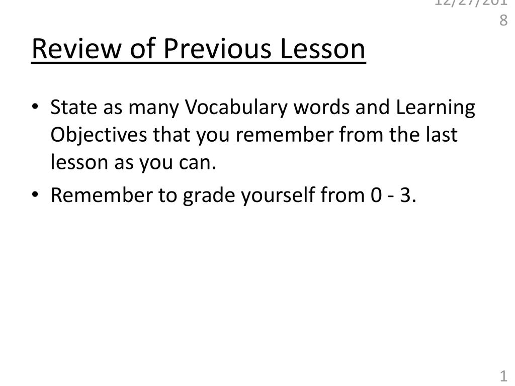 Review of Previous Lesson