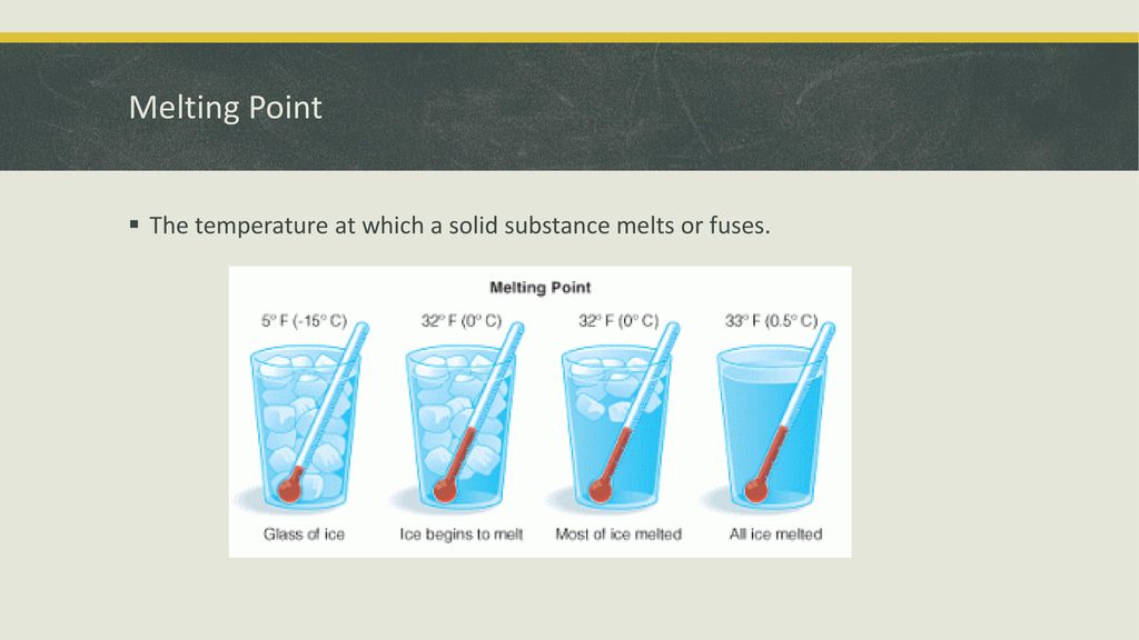 Melting Point The temperature at which a solid substance melts or fuses.