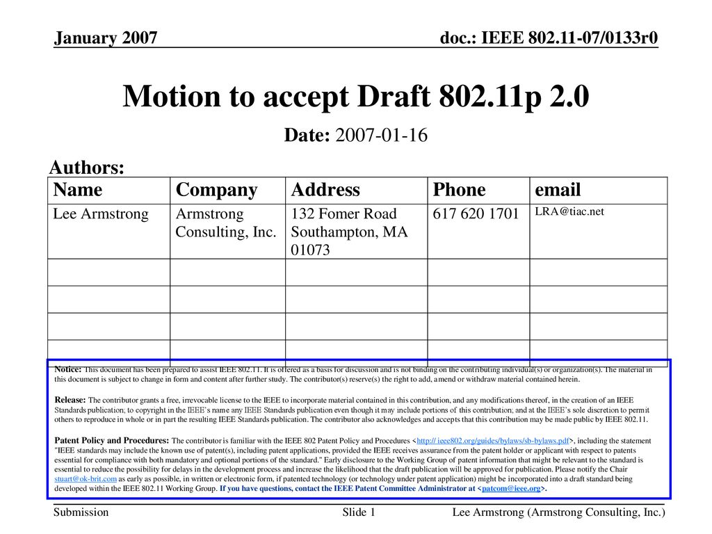 Motion to accept Draft p 2.0