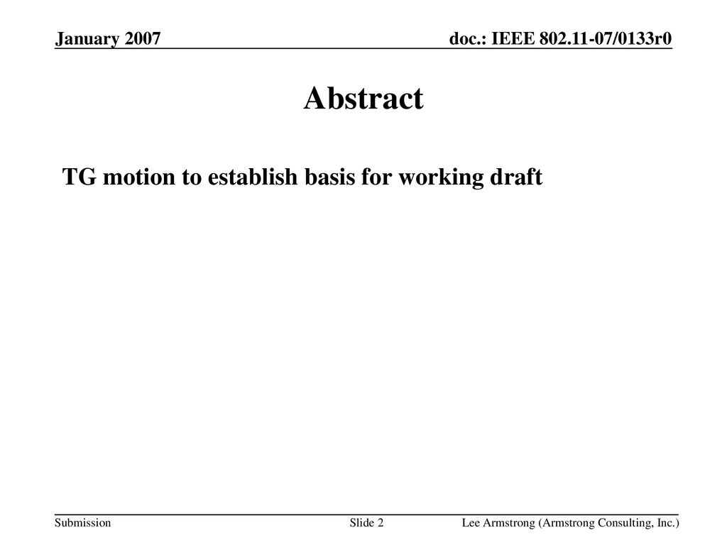 Abstract TG motion to establish basis for working draft January 2007