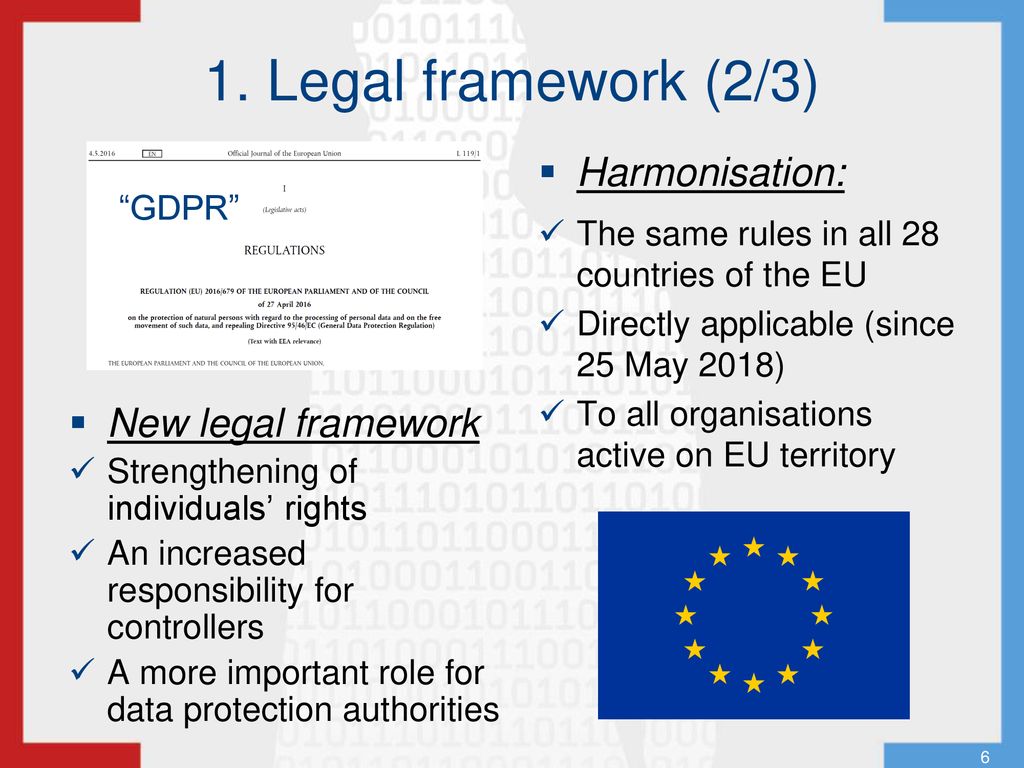 1. Legal framework (2/3) Harmonisation: New legal framework