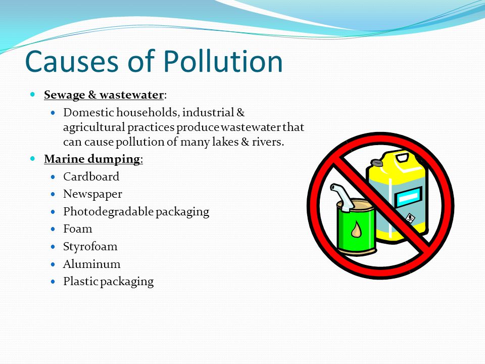 Causes of Pollution Sewage & wastewater:
