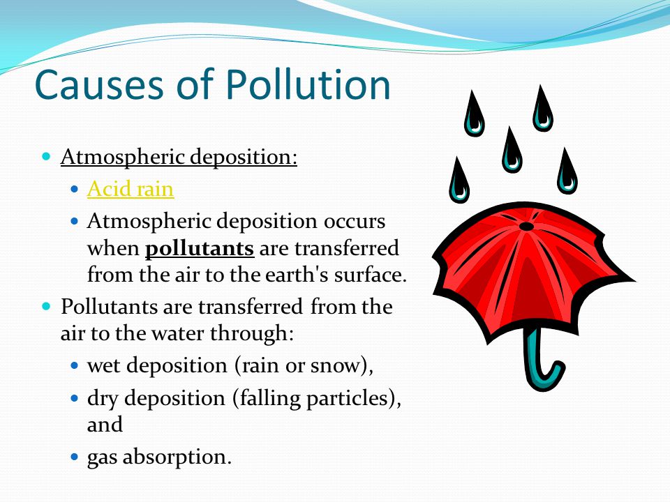 Causes of Pollution Atmospheric deposition: Acid rain