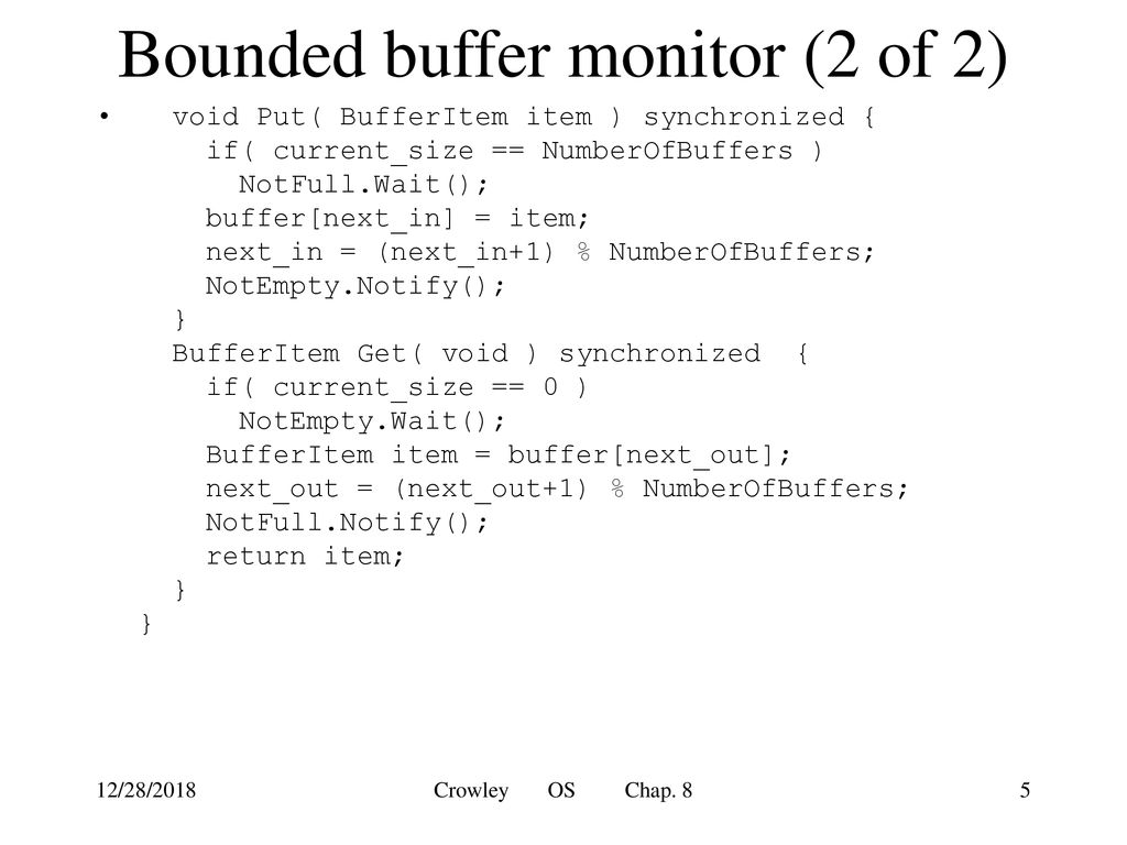 Bounded buffer monitor (2 of 2)
