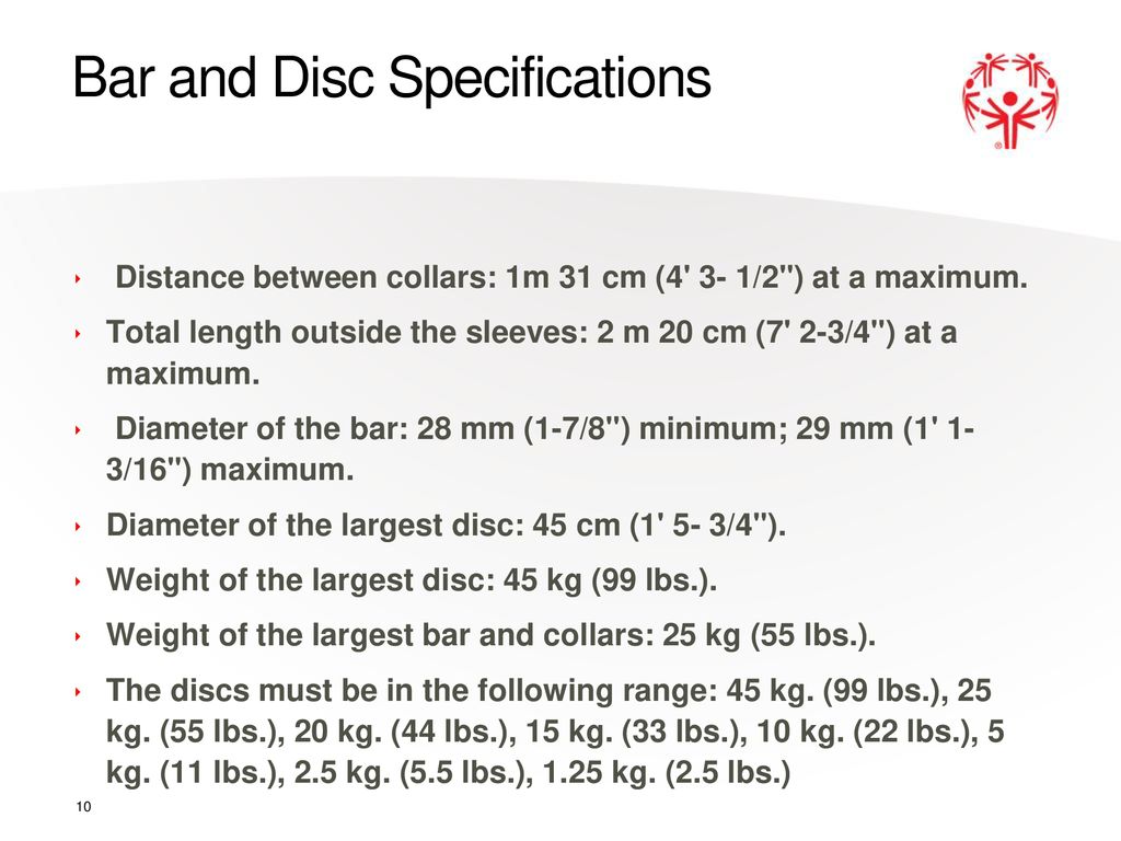 Bar and Disc Specifications