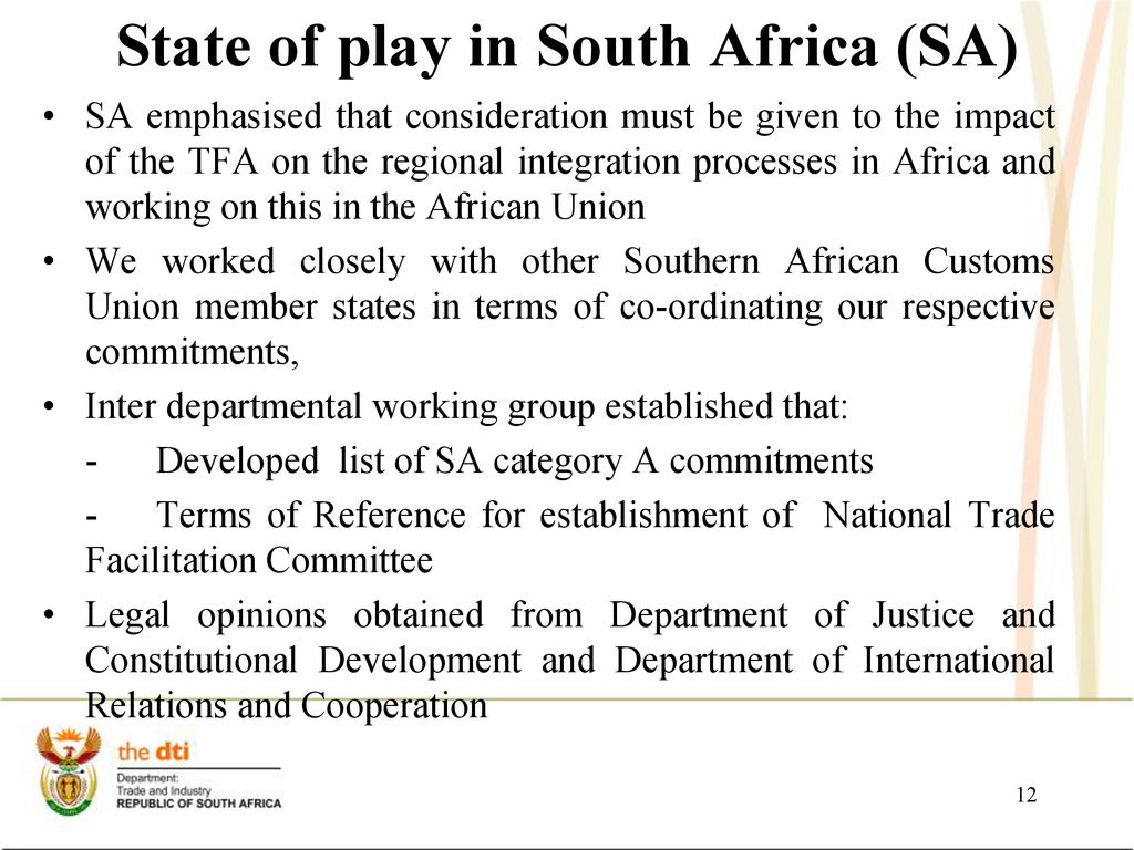 PRESENTATION TO THE PORTFOLIO COMMITTEE ON TRADE & INDUSTRY Protocol ...