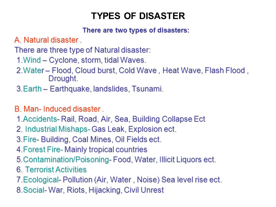 Disasters questions